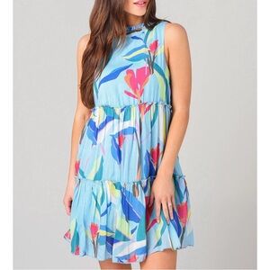 Oliphant Tiered Floral Dress Blue Sz S